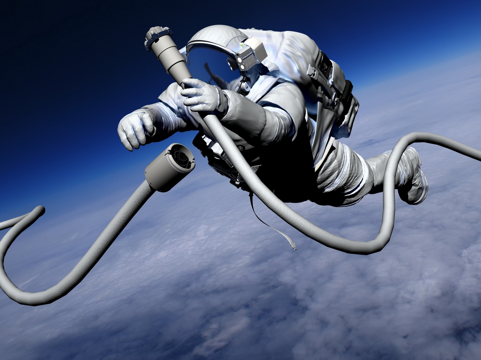 Astronaut connecting cables